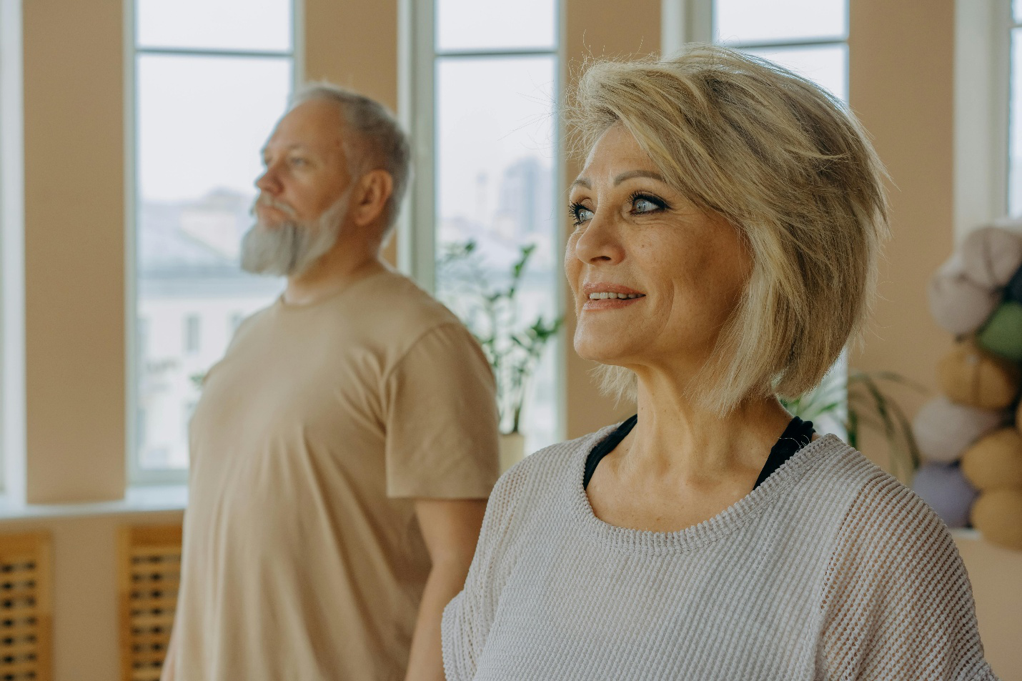 A picture of elderly people in gym-wear