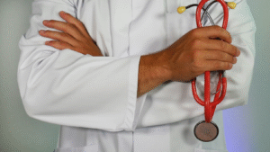 Healthcare professional explaining Sarcotropin peptide therapy for weight loss and muscle preservation